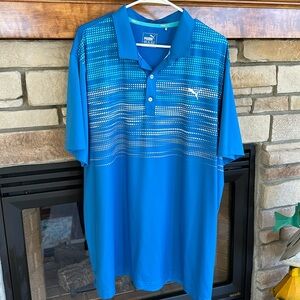 Puma Blue Geometric Polo Shirt Performance Fit - featuring PWR COOL fabric